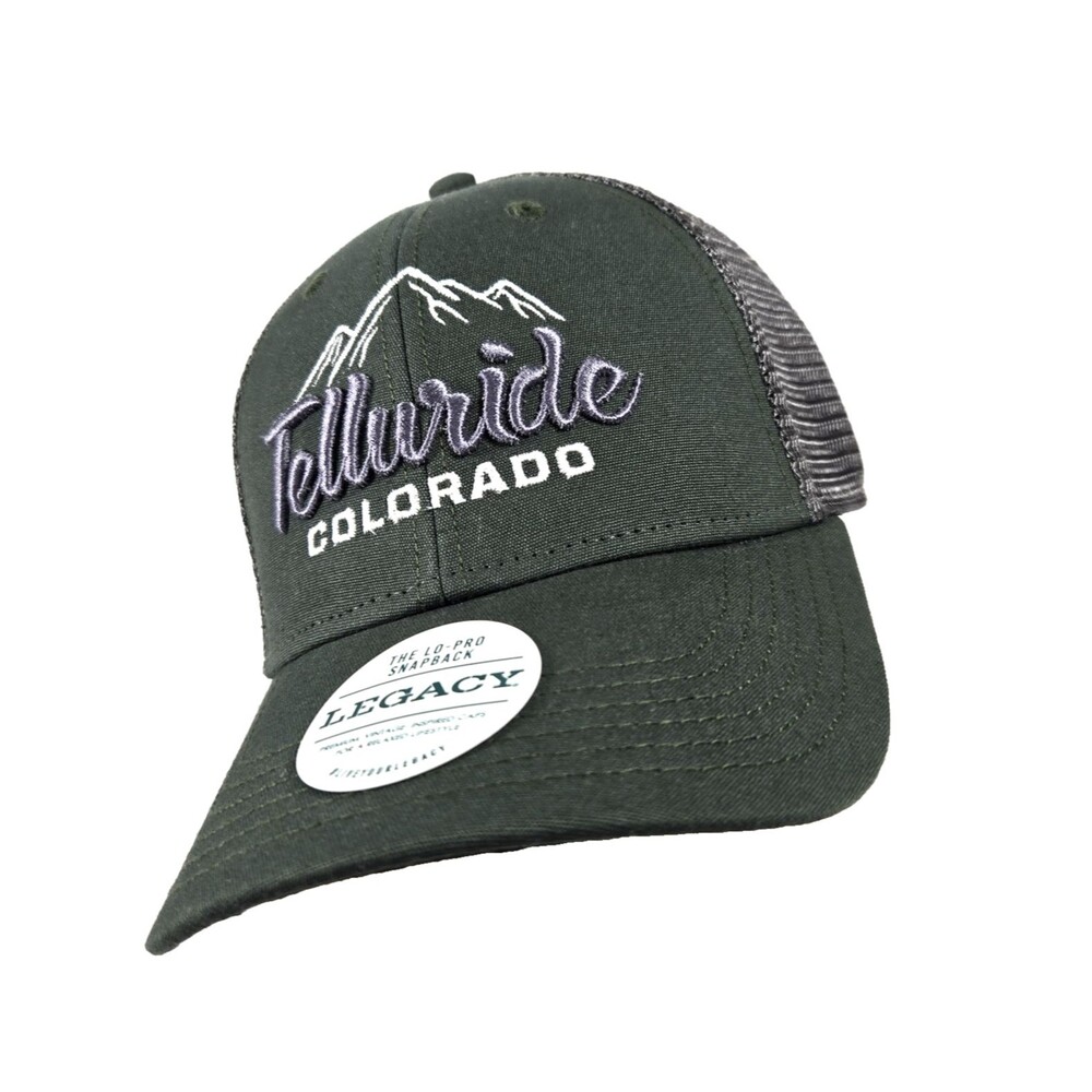 Telluride Colorado Ski Trail Hat Trucker Legacy Snapback Green New